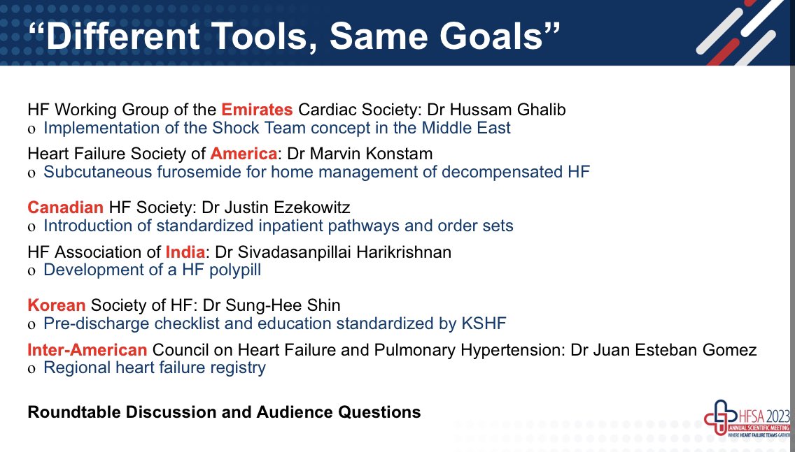 Please join us at #HFSA2023 for this stellar Global Session 🌎 3.15 pm today in room 26A 🌏 Learn about new tools implemented internationally that improve the lives of patients with #HF @HFSA @CanHFSociety @kshf_official @CCAD