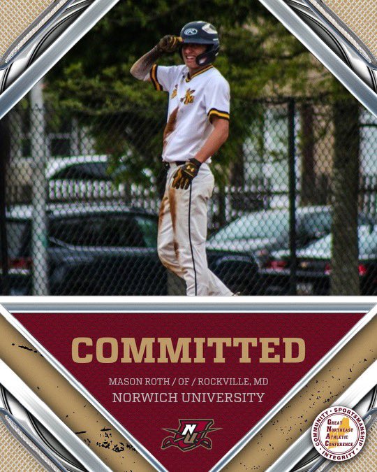 I am excited to announce that I will be continuing my athletic and academic career, along with the goal to serve my country, at Norwich University. I want to thank my family, coaches, teammates, and friends for helping me get to this point. <a href="/NorwichBaseball/">Norwich Baseball</a> <a href="/Coach_Gottlieb/">Coach Gottlieb</a>