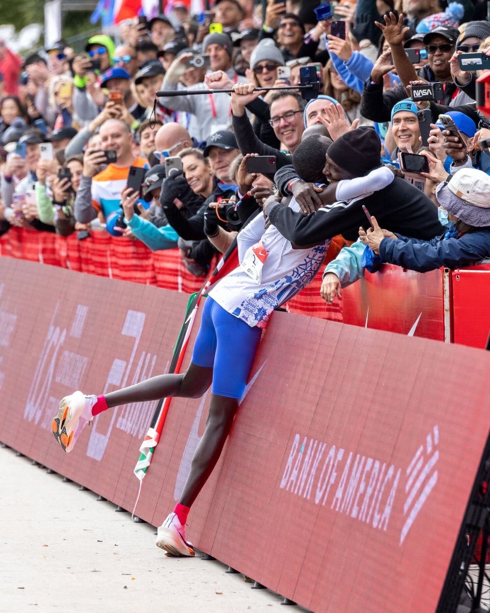 Kelvin leaves the world behind. 🌎 In his third marathon ever, Kelvin Kiptum sets a new World Record at @ChiMarathon, running the fastest official marathon of all time. Congratulations, Kelvin. In 2:00:35, you're leading the charge on the future of Running. ✨