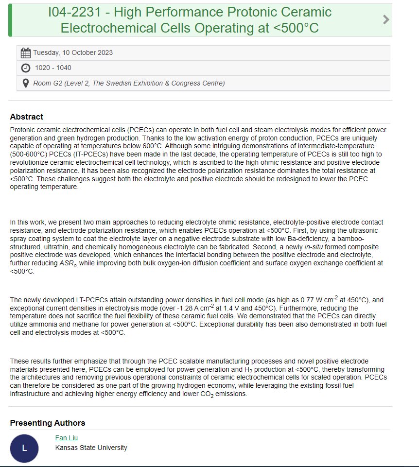 FanLiu1995's tweet photo. Heading to Gothenburg for the #244ECS. I will give an oral talk on Oct 10 and a poster on Oct 11. If you are interested in lowering the operation temperature of the #SOFCs or #PCFCs, please feel free to stop by!  
@ECSorg @SOFC_network https://t.co/Z9uJSsrSY7