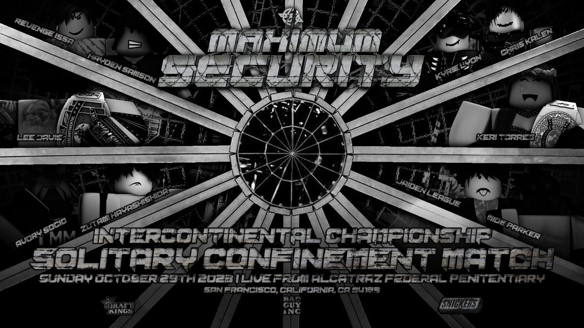 CCWRBLX's tweet photo. Maximum Security | October 29th 2023
The return of Solitary Confinement...
#LeeDavis is up for a hell of a task, as he defends his Intercontinental Championship against 9 other hungry superstars!
Can he beat the odds and continue his reign?! https://t.co/VWRON87GP4