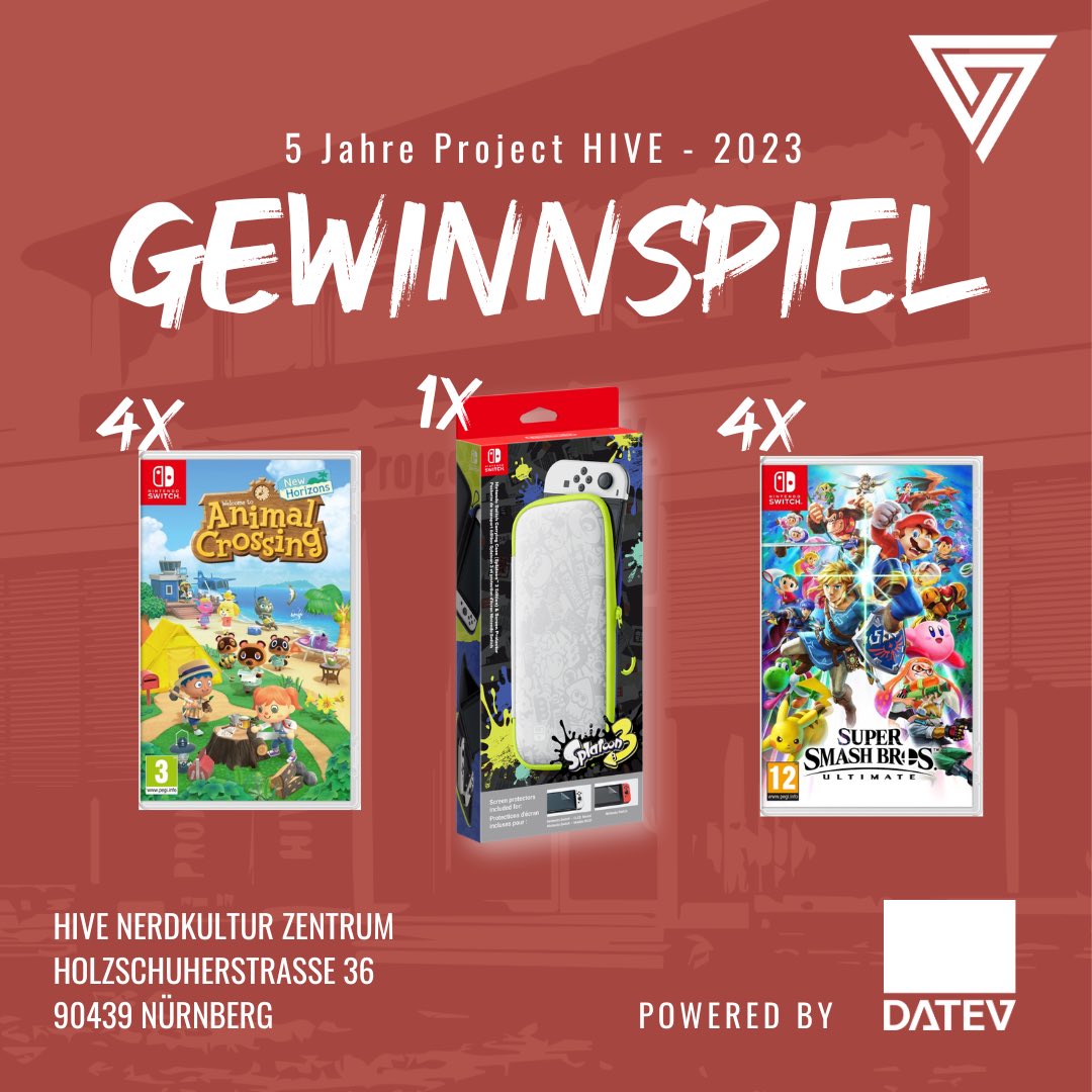 HIVEnbg's tweet photo. [#Gewinnspiel #giveaway]

Project HIVE hatte dieses Jahr sein 5 jähriges Jubiläum - Deswegen wollen wir unserer tollen Community etwas zurückgeben! Zusammen mit der DATEV verlosen wir bis Dezember jeden Monat coole Preise von NINTENDO!

Teilnahmebedingungen &amp; Weitere Infos⬇️ https://t.co/mfoSv1lECh