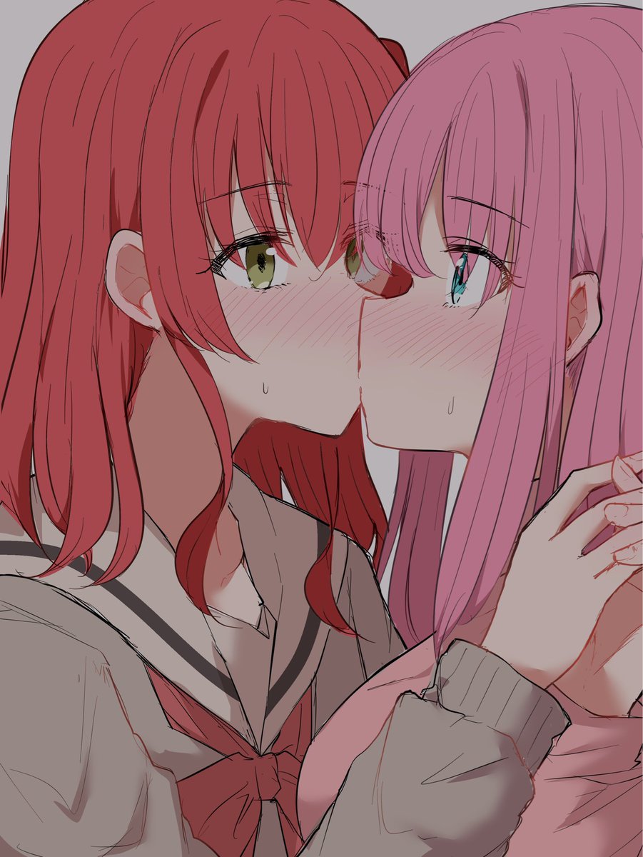 gotou hitori multiple girls yuri 2girls pink hair red hair blush long hair  illustration images