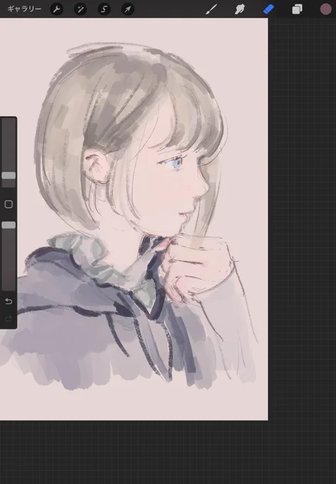 久しぶりにちゃんとした模写描いてます(お気に入りのモデルさん) 横顔はEラインがいのち…  #wip