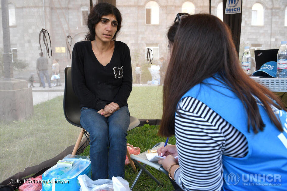 Refugees's tweet photo. “We were so scared. We were hungry all the way to Armenia, and I had no sweets for my son, and he was crying all the way to Goris.”

Anna and her son Erik fled alongside thousands seeking refuge in Armenia. Refugees in Armenia require urgent support. Please donate:  ... https://t.co/7EzCxUKovj