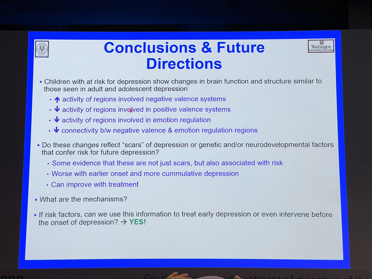 Great plenary talk by Deanna M. Barch talking about her important research on children at risk of depression showing changes in brain function and structure similar to those seen in adolescent and adult depression. Very promising for early interventions. #ECNP2023 @ECNPtweets