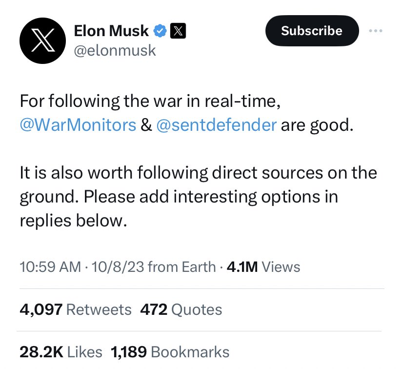 Elon Musk boosting two regular fake news posters who have historically posted debunked videos

neither are on the ground or verify. both have shared AI-generated videos in the past as real. 

they just share any garbage they come across to rack up views.