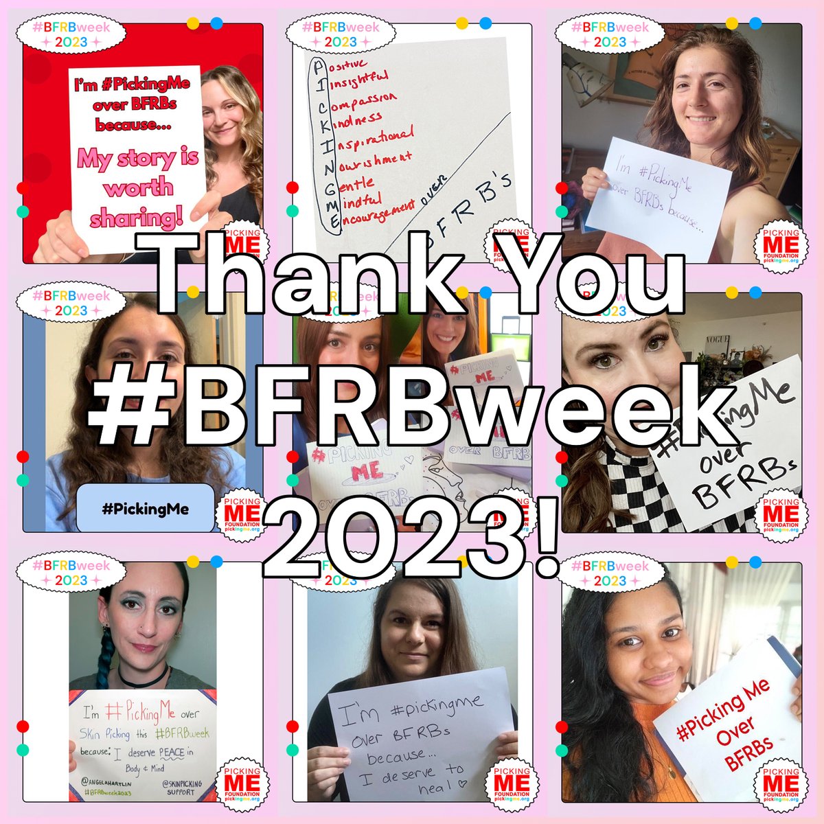 PickingMeFdn's tweet photo. Another amazing #BFRBweek! Thank you to everyone who participated in our #BFRBWeek23 pledges this year &amp; past years, and for sharing such uplifting messages of #SelfAdvocacy and #compassion. You're such an inspiration and have truly made this awareness week so, so special. https://t.co/aJdoF9ZIbq