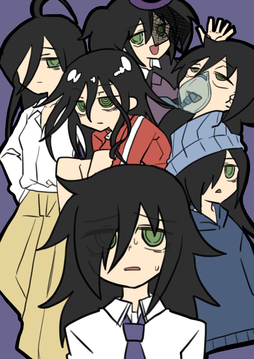 kuroki tomoko hat black hair green eyes shirt necktie purple necktie bags under eyes  illustration images