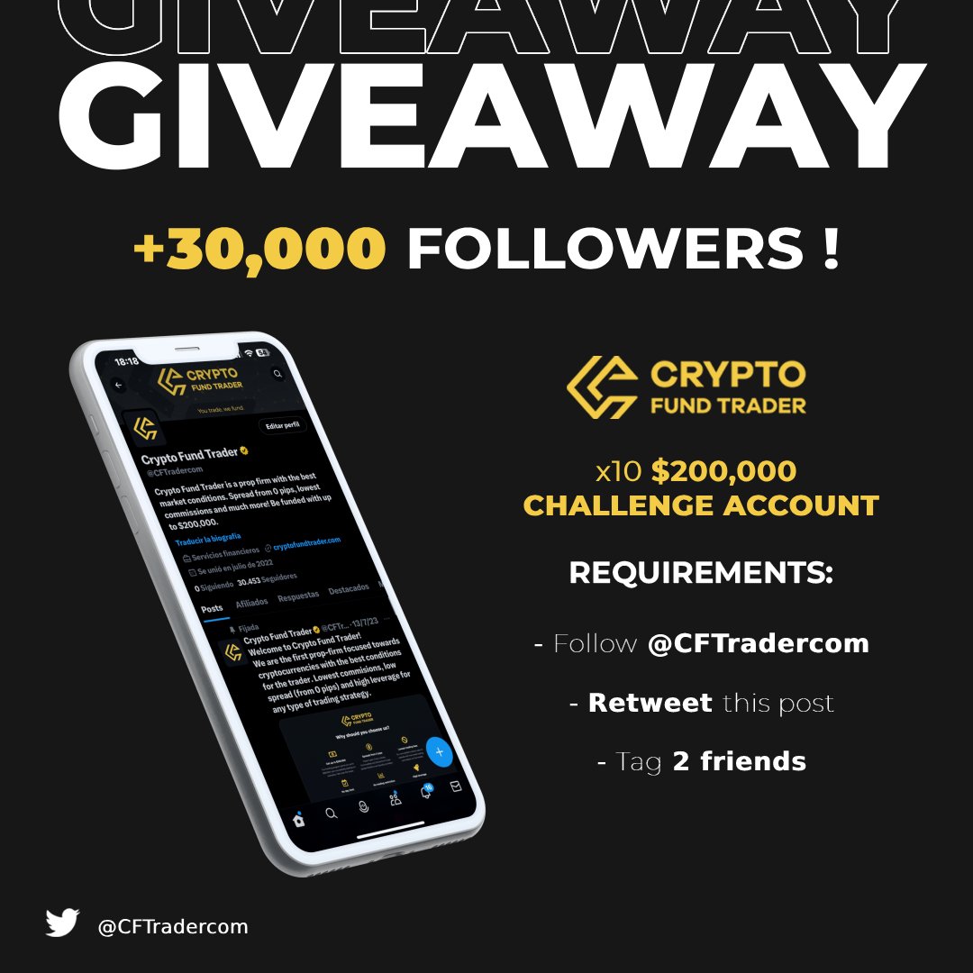 GIVEAWAY 2,000,000 in funds 🚨

Thanks for the 30,000 followers to all of you !

Requirements:

- Follow: <a href="/CFTradercom/">Crypto Fund Trader</a> &amp; <a href="/MrDakoCFT/">David Viedma | CMO</a> &amp; <a href="/theOsbrah/">Osbrah 火</a> &amp; <a href="/Gotzeuus/">Gotzeuus</a> &amp; <a href="/ustatrader/">Usta Trader</a> &amp; <a href="/luya_madiba/">Luya Madiba</a> &amp; <a href="/Trader_Smaug/">Smaug</a> &amp; <a href="/thissdax/">DAX</a> &amp; <a href="/traderomercan/">Trader Ömer</a> &amp; <a href="/trader_oasis/">Trader Oasis</a> &amp; <a href="/Marresecira/">Cira Marrese ×͜×</a> &amp; <a href="/lightofkingdoms/">James</a>