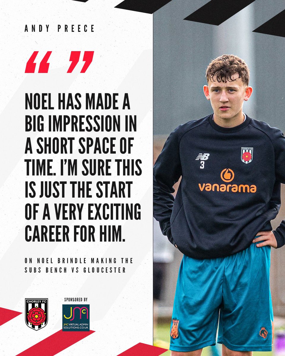 chorleyfc's tweet photo. 🗣️ Andy Preece full of praise for 16-year old Noel Brindle who travelled with the first-team squad and was on the bench vs @GCAFCofficial yesterday 👍🏻 https://t.co/Wuh7FG1Y6R