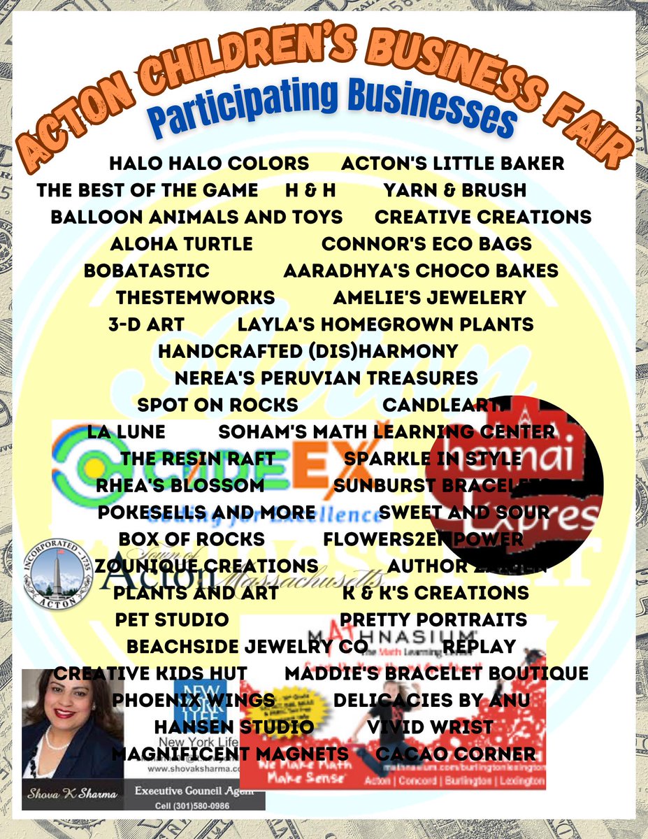ABPIPSTEM's tweet photo. Acton Children's Business Fair is TODAY! Sunday 10/8 noon to 5pm @ NARA Park in Acton! AB PIP STEM is among proud local community Sponsors & supporters!
PS Come by PIP table @ 2pm to talk about new PIP STEAM (Science Technology Engineering & Math) vision!
#ActonMA #ABPIPSTEM https://t.co/ighFGnU7KR