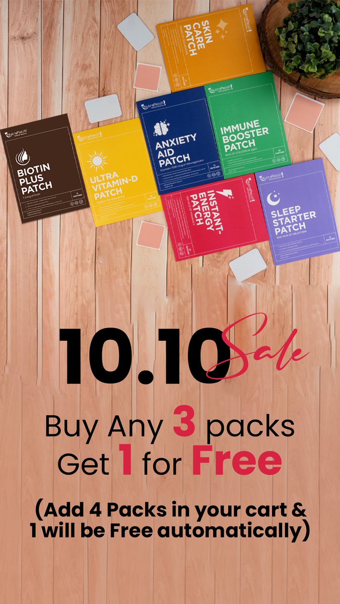 NutraPatch's tweet image. The More , The merrier! ✨

Buy Any 3 packs Get 1 for Free
(Add 4 Packs in your cart &amp;amp; 1 will be Free automatically)

*Limited Time Offer* 🔗 in Bio

#nutrapatch #patch #patches #rethinkvitamins #simplevitamins #energy #vitamind