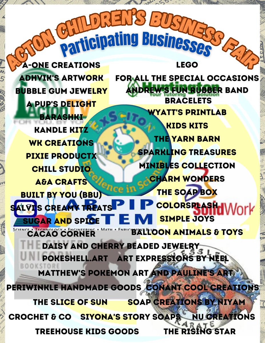 ABPIPSTEM's tweet photo. Acton Children's Business Fair is TODAY! Sunday 10/8 noon to 5pm @ NARA Park in Acton! AB PIP STEM is among proud local community Sponsors & supporters!
PS Come by PIP table @ 2pm to talk about new PIP STEAM (Science Technology Engineering & Math) vision!
#ActonMA #ABPIPSTEM https://t.co/ighFGnU7KR
