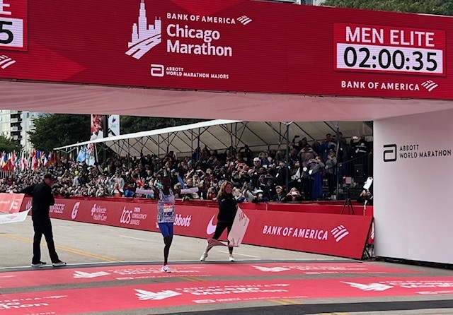 David C Tyrie (@davidctyrie) on Twitter photo Breaking records in the Windy City at the <a href="/BankofAmerica/">Bank of America</a> #ChicagoMarathon — 4:31 pace crossing finish line at 2:00:35, WOW! Way to go, Kelvin Kiptum on an amazing race today! Congrats! Breaking records in the Windy City at the <a href="/BankofAmerica/">Bank of America</a> #ChicagoMarathon — 4:31 pace crossing finish line at 2:00:35, WOW! Way to go, Kelvin Kiptum on an amazing race today! Congrats!