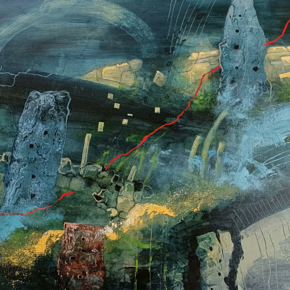 Gate posts, Settle, Yorkshire Dales", it's finished inspired by  the man-made features of this beautiful landscape.#abstractart #abstractlandscape #landscapepainting  #contemporaryart #contemporaryartist #modernart #mixedmediaart #mixedmediaartist