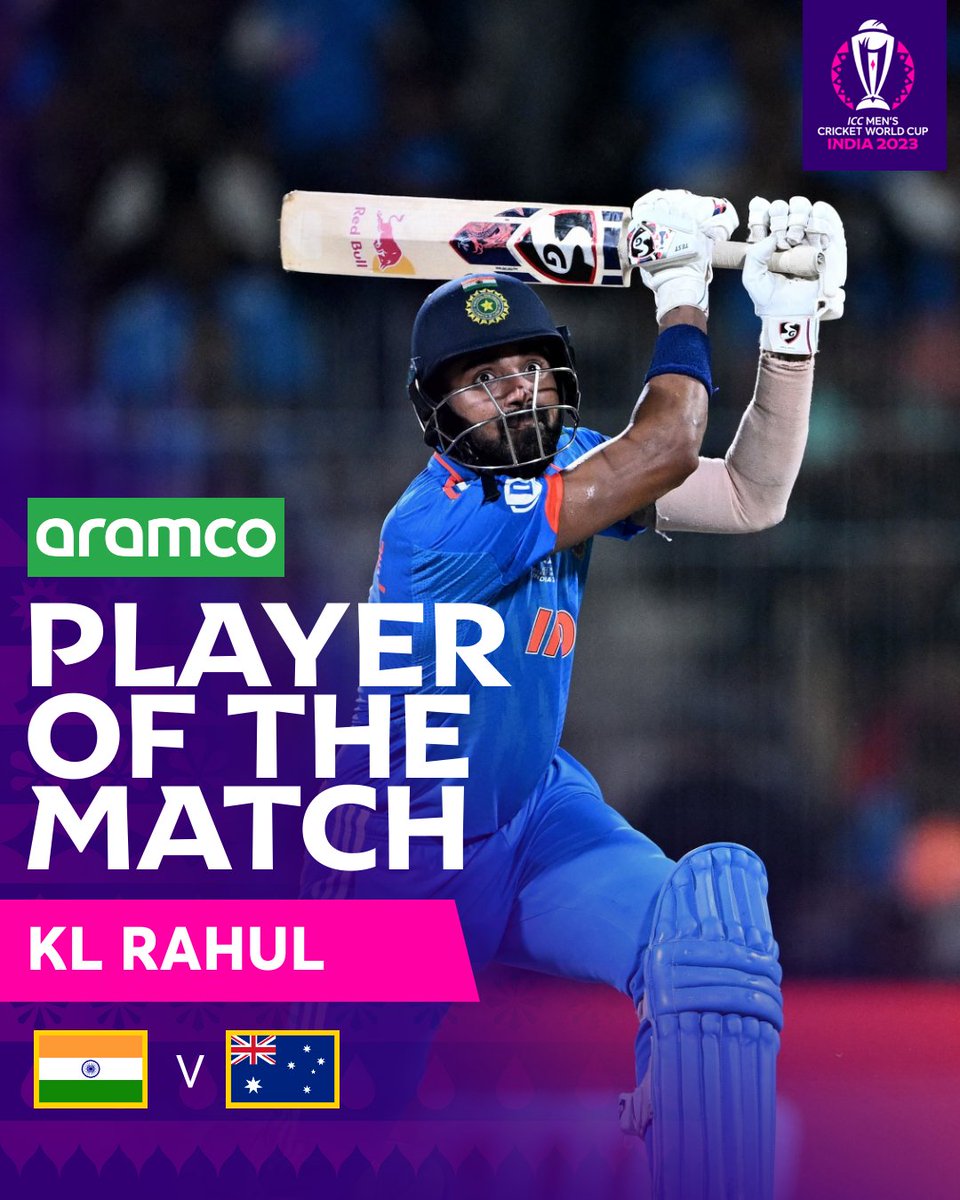 A sublime 97* on a tough Chepauk wicket helps KL Rahul win the <a href="/aramco/">aramco</a> #POTM 🎇

#CWC23 | #INDvAUS
