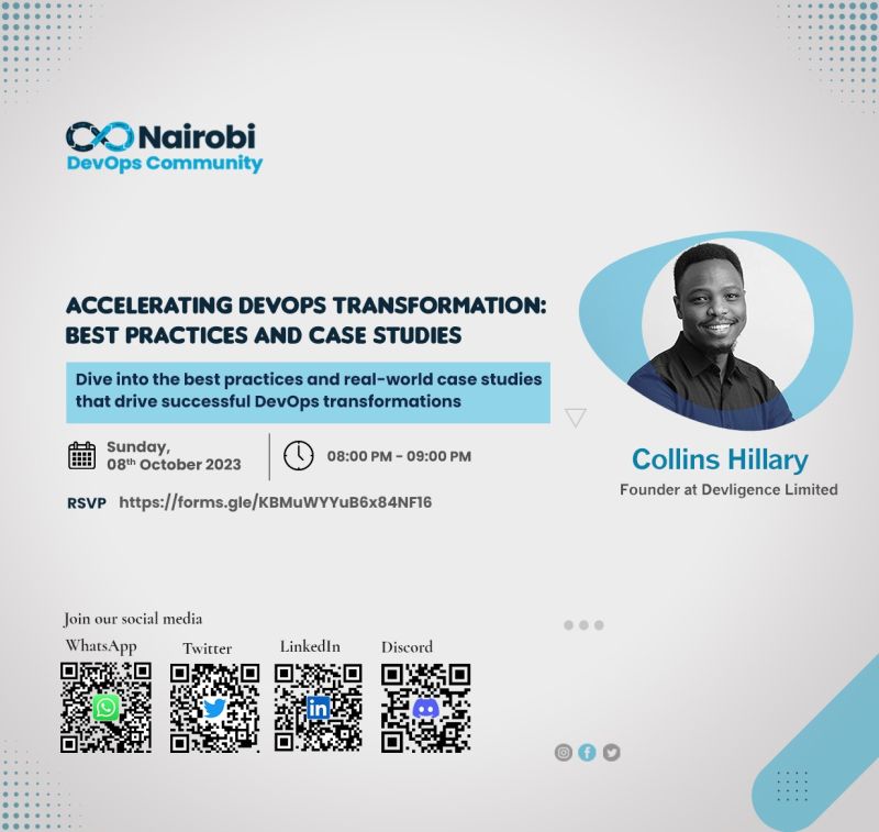 nairobidevops's tweet image. Join us tonight  at 8 pm EAT  for an exciting session on Accelerating DevOps Transformation: Best  Practices And Case Studies. 

RSVP: forms.gle/7q5cy4qMuBTGmD… 

#devops #nairobidevopscommunity #casestudies #bestpractices