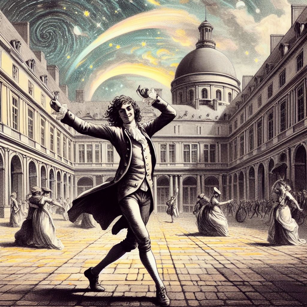 Blaise Pascal dansant dans la cour de la Sorbonne (IA)