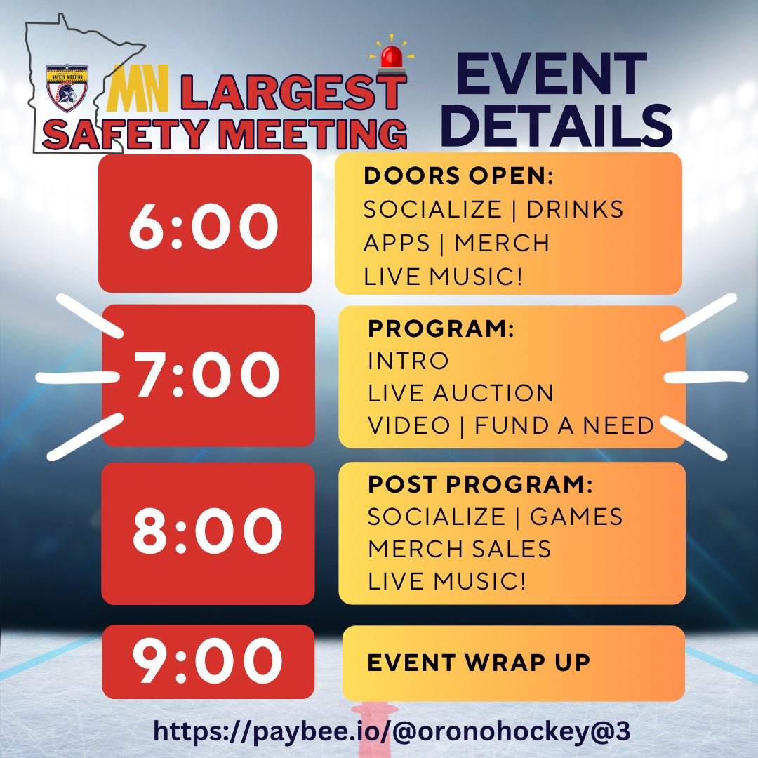 4 Days to go! If you don’t have your tickets yet, buy them today! Here are some details regarding the Safety Meeting events and timing. Make sure you are there by 7:00 to participate in the live auction and fund-a-need!