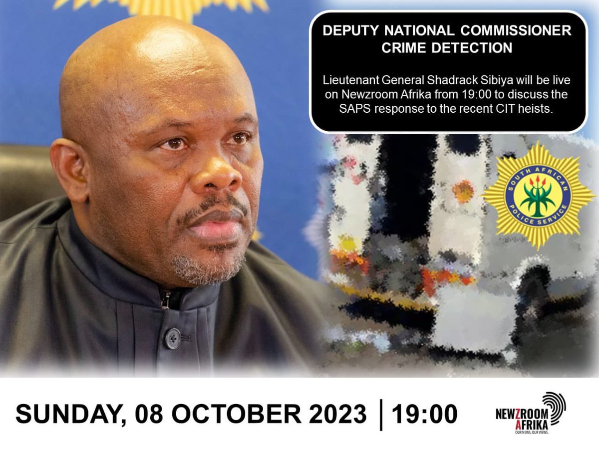 The SAPS Deputy National Commissioner responsible for Crime Detection, Lieutenant General Shadrack Sibiya will be live on NEWZROOMAFRIKA @ 19:00 to discuss the SAPS response to the recent CIT heists! Tune in….