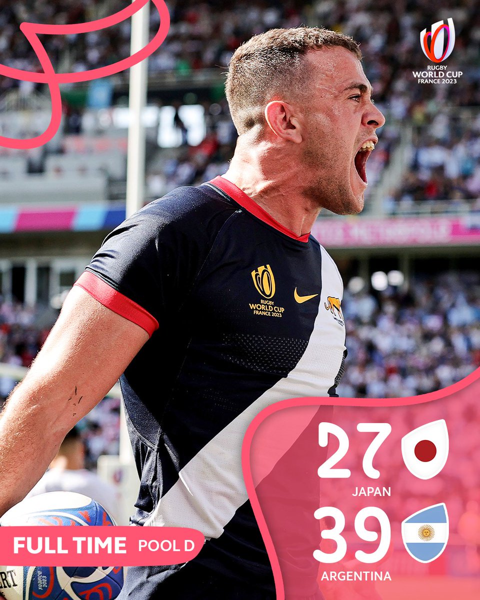 GiulioOdino's tweet image. #RugbyWorldCup2023 / #PoolD

#LosPumas vs #Japan  39-27
#LosPumas vencieron a #Japan y están en Quarter - Finals del Rugby World Cup 2023!

#ARGvsJPN
#RugbyWorldCupFrance2023
#StadeDeLaBeaujoire
#SomosLosPumas
#PorLaGloria
#VamosLosPumaaasss
#WorldRugby