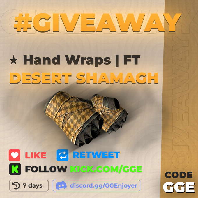 GGEnjoyer's tweet photo. 💸💰HAND WRAPS DS FT GIVEAWAY💰💸

✅Follow me, like and retweet
✅Follow on https://t.co/P1swCITWbq

Rolling in 7 day good luck! 🚀

#CSGO #CSGOGiveaways #CS2 #Giveaway #gw #csgoskins #csgoskinsgiveaway https://t.co/sDimxrTvLw