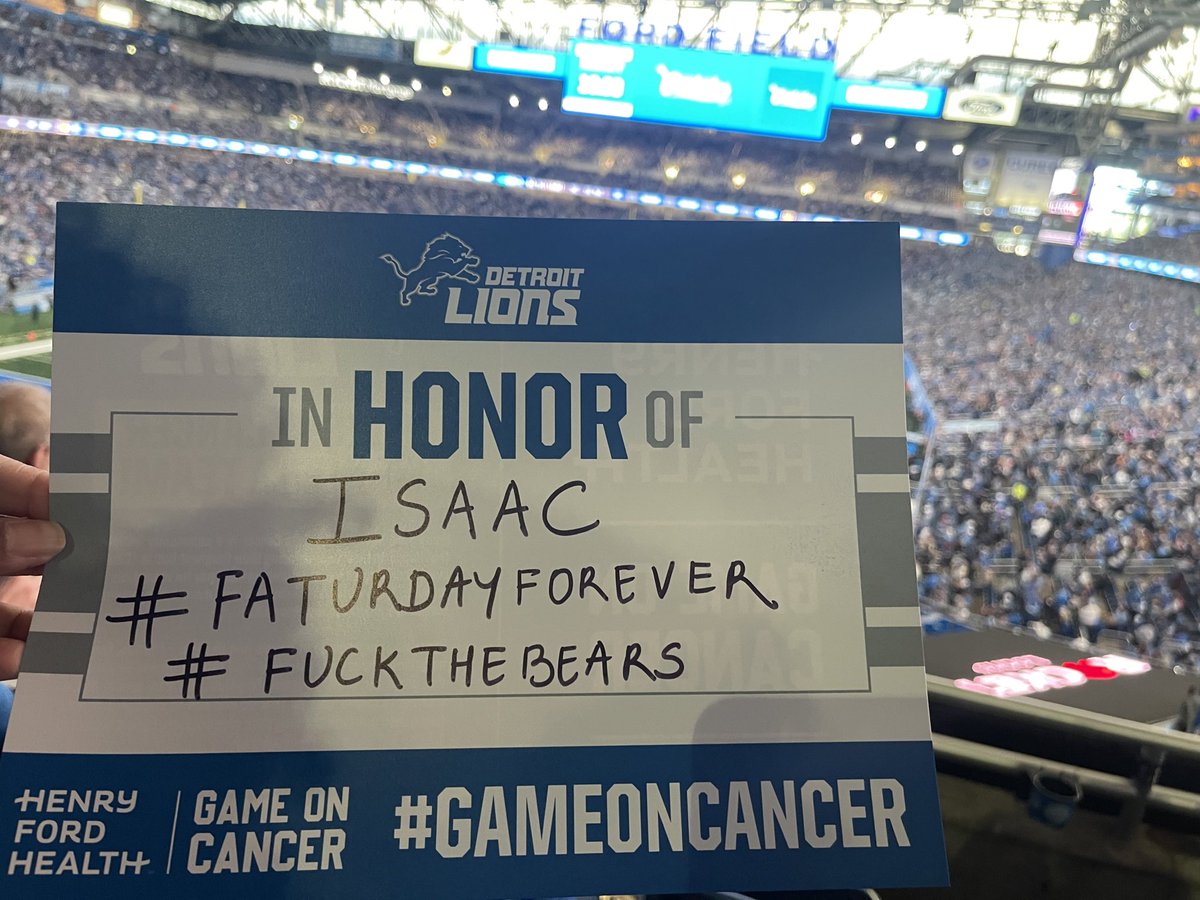 In honor of our friend @WorldofIsaac 💙

#FaturdayArmy  #InterceptCancer 

#CrucialCatch 

I can’t help but tag @Lions 😂