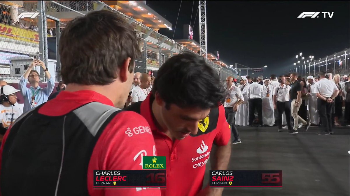 lercsainzz's tweet photo. charles leclerc and his new strategist for today’s race https://t.co/gvQf1aksYe