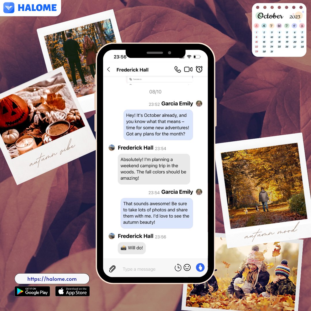Halome_official's tweet photo. 🌟 October Adventures Await! 🌟

Are you ready to embark on new adventures? Whether it's exploring the great outdoors, discovering new hobbies, or simply savoring the beauty of fall, our messaging app is your trusty sidekick for planning and sharing it all. 📱🗺️ https://t.co/AlGF8GaBPT