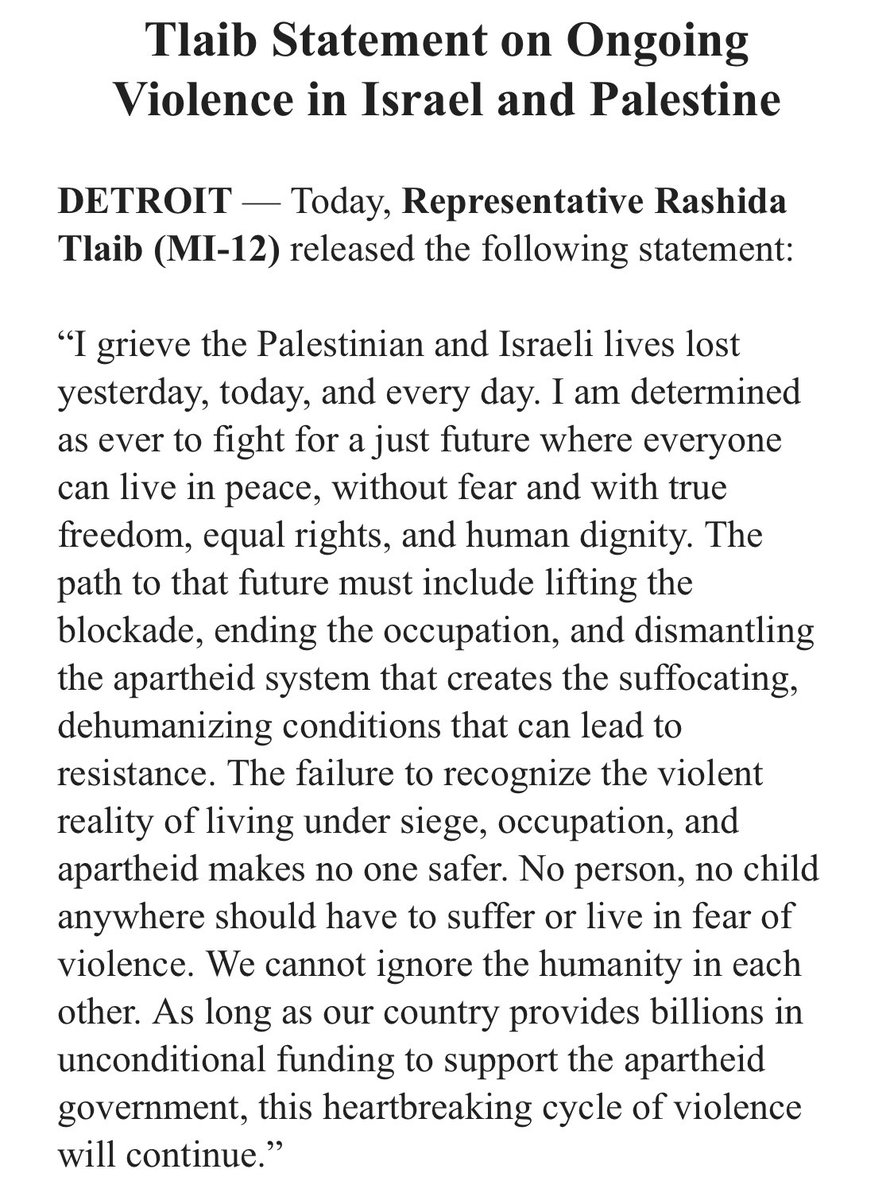 nannburke's tweet image. Statement from ⁦@RepRashida⁩ Tlaib