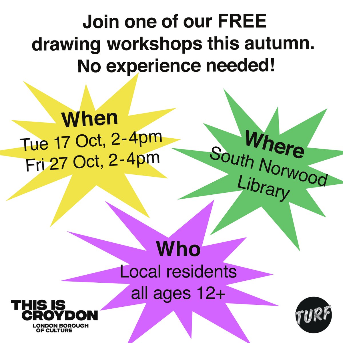 ‘Portrait of a Brutalist Library’: Drawing Workshop led by Hoagy Houghton ✏️

Tue 17 &amp; Fri 27 Oct 2-4pm @ South Norwood Library
Free &amp; open to all

Bringing together residents from the Community to celebrate their local Library through drawing it!

 turf-projects.com/events/