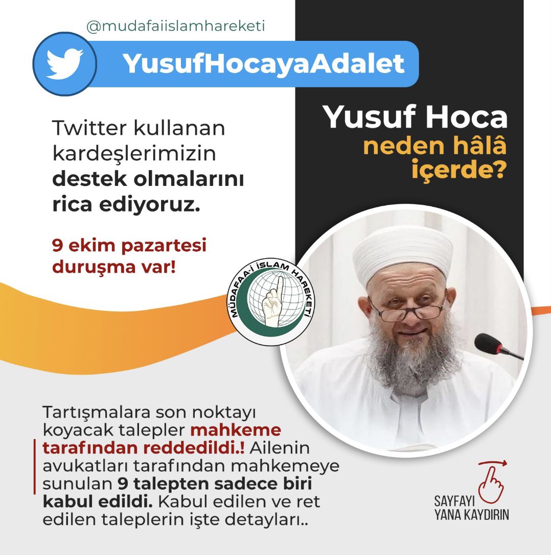 ➡️ YusufHocayaAdalet ⬅️

Yarın Yusuf Hocanın Mahkemesi Var.

Feminist Kadın Derneklerinin
Baskısı ile içerde Tutulan Yusuf
Hocanın, Avukatının 9 Talebinden
8'inin Reddedildiğini Biliyor musunuz ?

O Talepleri Sıralı Tweet Halinde
Paylaşıp Mahkemenin Ne
Aşamada Olduğuna Bakalım ⤵️