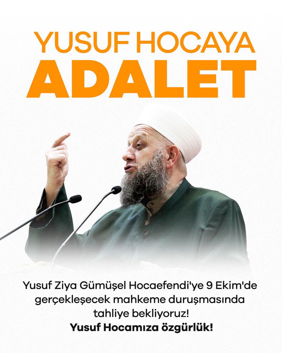 Adaletin yerini bulmasını umut ediyor ve Hocamız Yusuf Ziya Gümüşel'in özgürlüğü için çağrıda bulunuyoruz.

Gerçekleri yansıtmayan iddialarla karşı karşıya kalan Hocamızın yanındayız!

YusufHocayaAdalet