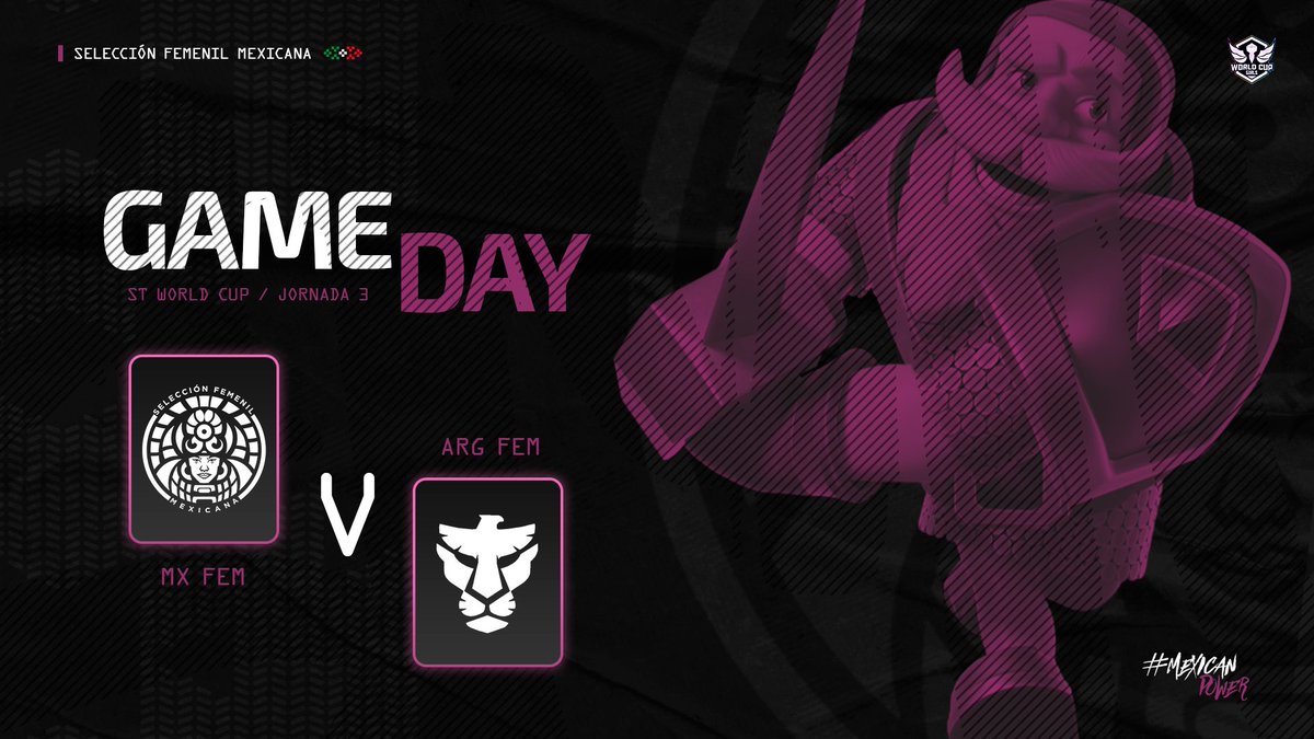 Selección México Femenil CR (@smcrfemenil) on Twitter photo ▪️🟣𝐌é𝐱𝐢𝐜𝐨 𝐅𝐞𝐦𝐞𝐧𝐢𝐥 𝐂𝐑🟣▪️
Tercera jornada listas para seguir demostrando el talento Mexicano. 
🔰• <a href="/Secret_WCG/">World Cup Girls</a> 
🆚️• <a href="/SeleccFemArg/">Seleccion Argentina Femenil</a>
⏰️• 19:00pm🇲🇽
📺• <a href="/ChristianElNob/">ChristianElNob</a>
¡Hoy no hay piedad!🫵
#MexicanPower🇲🇽💜 ▪️🟣𝐌é𝐱𝐢𝐜𝐨 𝐅𝐞𝐦𝐞𝐧𝐢𝐥 𝐂𝐑🟣▪️
Tercera jornada listas para seguir demostrando el talento Mexicano. 
🔰• <a href="/Secret_WCG/">World Cup Girls</a> 
🆚️• <a href="/SeleccFemArg/">Seleccion Argentina Femenil</a>
⏰️• 19:00pm🇲🇽
📺• <a href="/ChristianElNob/">ChristianElNob</a>
¡Hoy no hay piedad!🫵
#MexicanPower🇲🇽💜