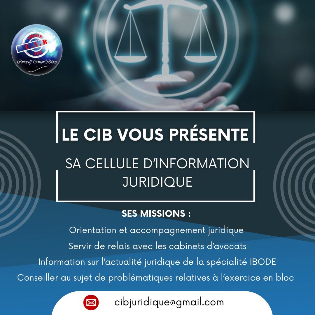 Collectif Inter-Blocs (@cblocs) on Twitter photo ℹ️Le CIB vous informe de la création de sa cellule d’information juridique.
⚖️ Une question d’ordre juridique, un témoignage à apporter, une alerte à lancer, une adresse mail dédiée : cibjuridique@gmail.com ℹ️Le CIB vous informe de la création de sa cellule d’information juridique.
⚖️ Une question d’ordre juridique, un témoignage à apporter, une alerte à lancer, une adresse mail dédiée : cibjuridique@gmail.com
