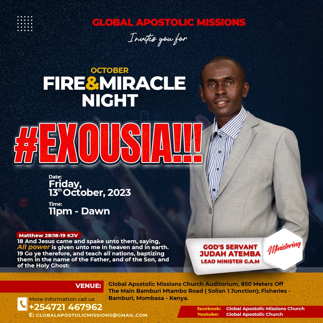 Globalapostoli2's tweet photo. Join us this coming Friday (13th October, 2023) for our Fire &amp; Miracle Night Program. https://t.co/SRNG0IIxtS