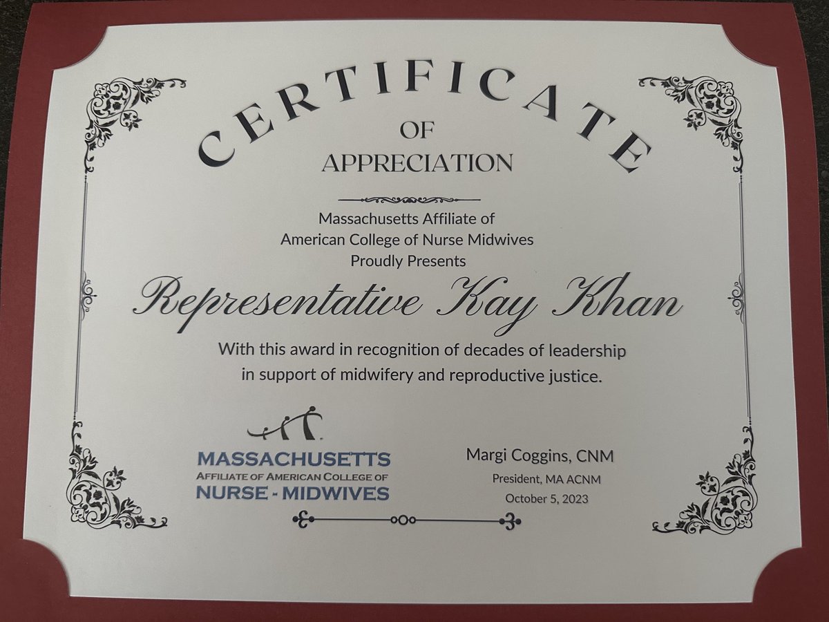 Incredibly honored to be recognized by Mass Affiliate of American College of Nurse Midwives at Midwife Advocacy Day last week. MIDWIVES SAVE LIVES