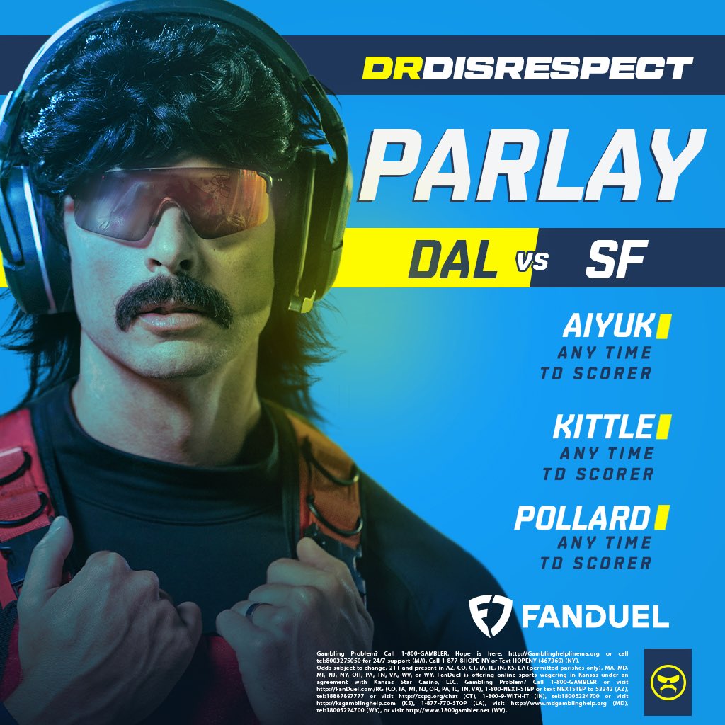 DrDisrespect's tweet photo. Tonight, the biggest game of the season yet.

Black Steel Bourbon on deck, 3 bags of pistachios, and @timthetatman on direct dial.

Let’s cash this SGP and get a 49ers win.

https://t.co/WN4Ja95OyL  | #fanduelpartner https://t.co/mSFcnsfL5H
