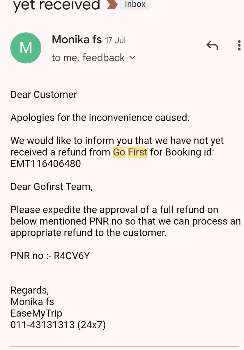 haridas_suraj's tweet photo. @GoFirstairways @EaseMyTrip , Go first team don't make me a fool. Refund is pending from you after doing all the procedure as per ease my trip. what is your next excuse to not giving my money? https://t.co/m2AurwFsJ9