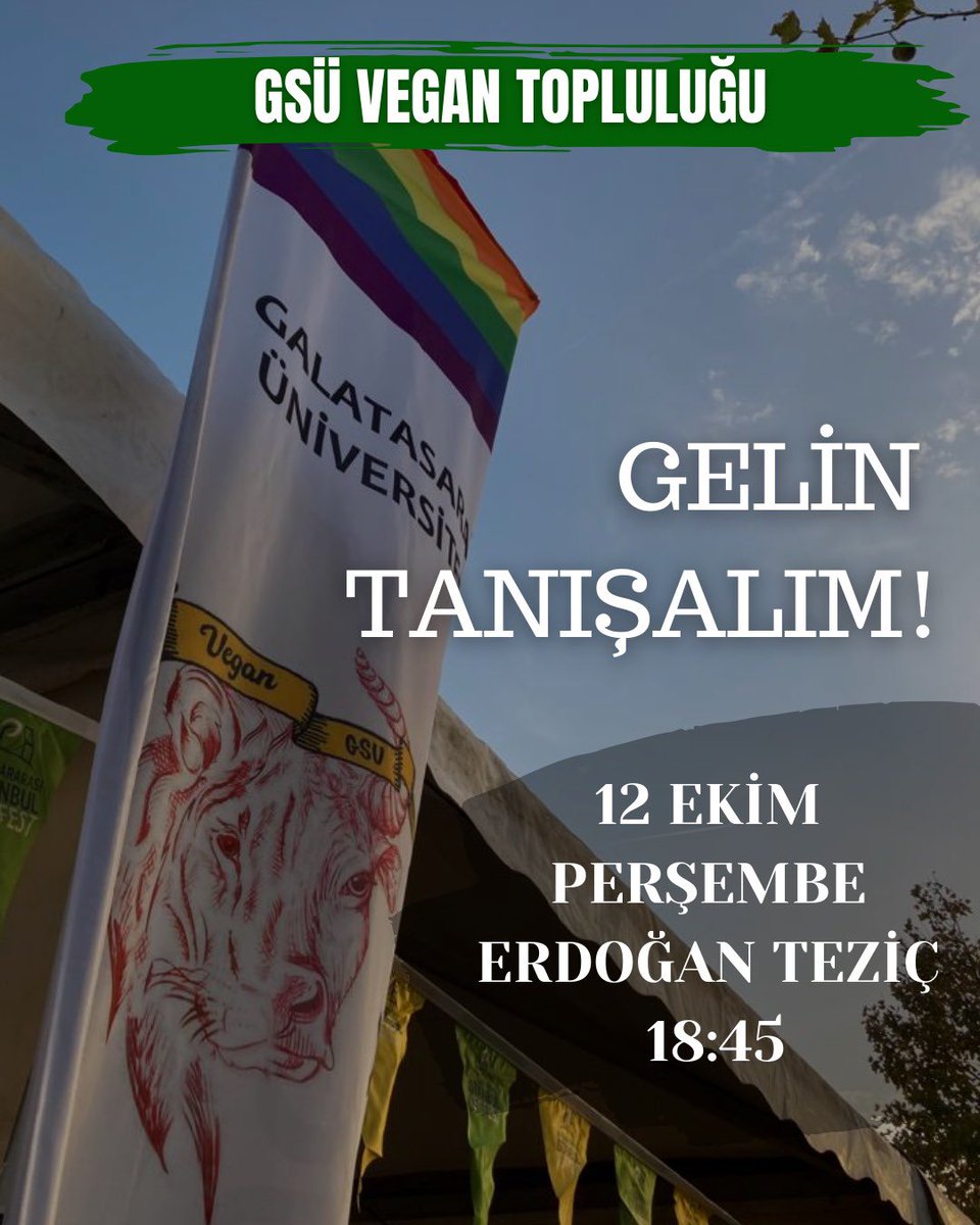 Gsü Vegan Topluluğu olarak 12 Ekim Perşembe saat 18.45’de Erdoğan Teziç’deki tanışma toplantımıza hepinizi bekliyoruz! 
Hep dediğimiz gibi; vegansan gel, değilsen kesin gel! 💚