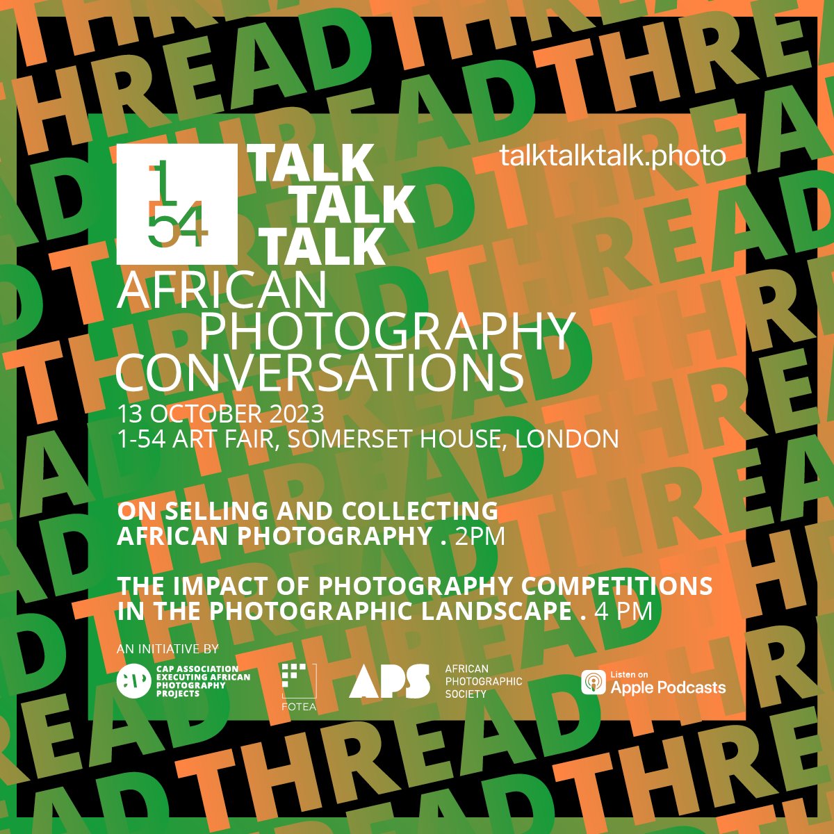 Join the @CAP_Prize at @154artfair for two panel discussions at @SomersetHouse with @PrixPictet, Deutsche Börse Photography Foundation Prize, and the James Barnor Prize. #africanphotography #capprize #talktalktalk