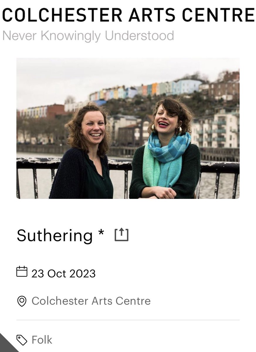 🎶 @suthering play Colchester Folk Club on 23rd October. 

🎫➡️ colchesterartscentre.ticketsolve.com/ticketbooth/sh…

“Beguiling [and] stunning” - @SpiralEarth 

#colchester #folkinessex #livemusicessex #livemusic #folkmusic
