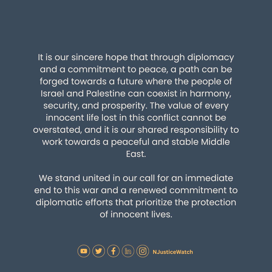 Statement  on the Israeli-Palestinian War:

We urge the United Nations (UN) and the European Union (EU) to use their diplomatic influence and resources to facilitate dialogue and mediate between the parties involved.

@UN @ECHR_CEDH

#ProtectCivilians #StopTheWar #Hamas