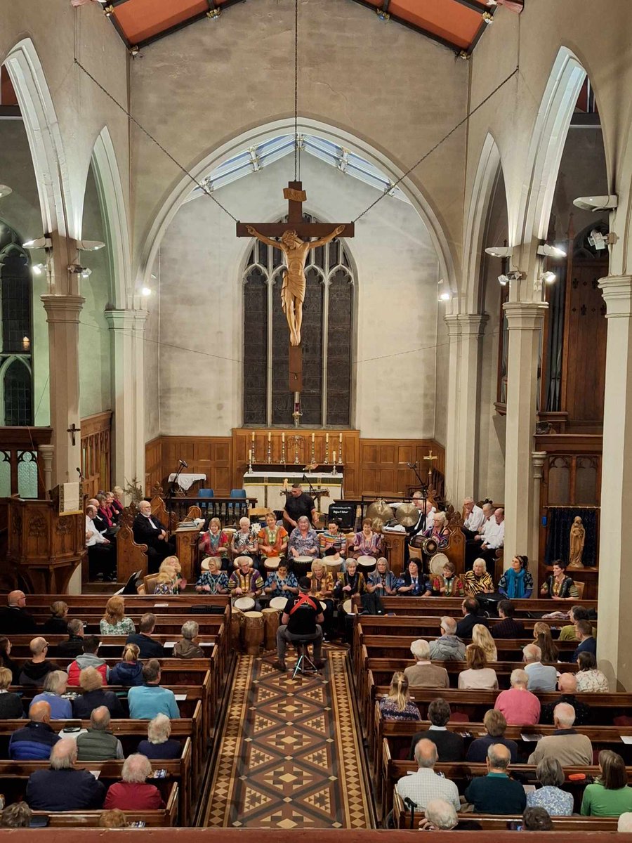 Our <a href="/u3a_UK/">u3a</a> drummers playing as part of #CheadleArtsFestival at #StGilesTheAbbott raising money for <a href="/LeekSamaritans/">Leek Samaritans</a> alongside the #moorlands voices choir! The evening raised over £1000! Thank you all!