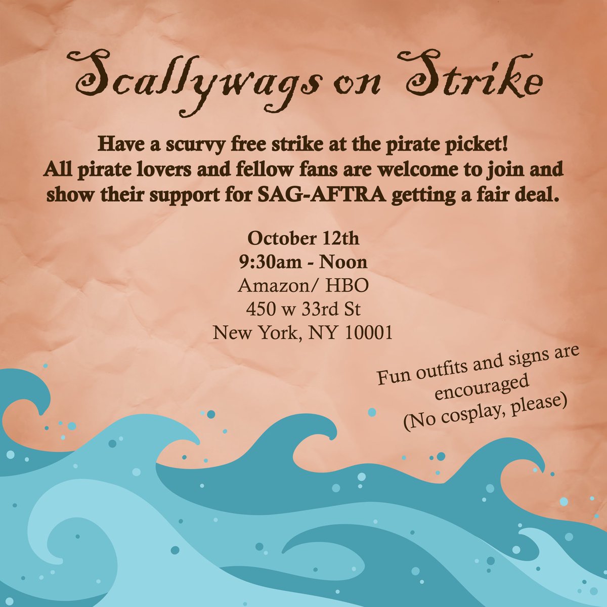 OFMStrike's tweet photo. Who will we be seeing at the pirate picket this week in NYC 👀🏴‍☠️
#OFMStrike #SAGAFTRAstrike #SAGAFTRAstrong https://t.co/O4mSnga8Ss