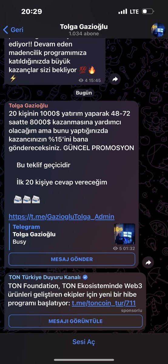 GaziogluTolga's tweet photo. DİKKAT DOLANDIRICI 

Benim adıma dolandırıcılar Telegram grubu kurmuş 
Benimle alakası yoktur . 
Hayatım da forex işlemi yapmadım . 
Yatırımcılara da forex piyasasında işlem yapmasını önermiyorum . 

Lütfen bu grubu dikkate almayın 

Mağdur olmayın . 

#forex #dolandırıcı #borsa https://t.co/TyfYfGQ8fI