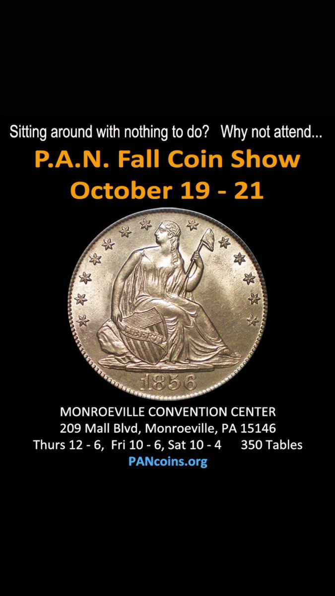 pancoinsPAN's tweet image. Our Oct 19-21 Coin Show is coming soon. Largest in the Northeast. Monroeville PA, near Pittsburgh. PANcoins.org #coinshow #silvercoins #goldcoins
