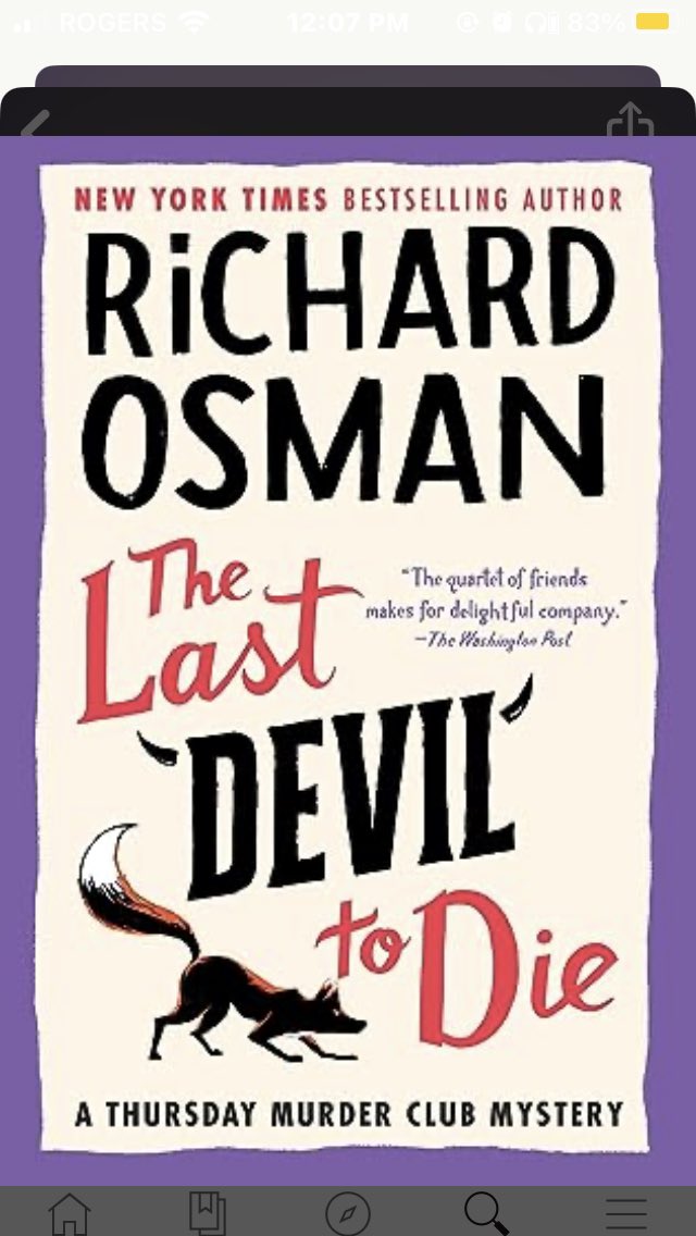 Really good! Bk4. #thelastdeviltodie by #richardosman read by #fionashaw #thursdaymurderclub #myeyespreferaudiobooks🎧 #accessiblebooks @bramptonlibrary #cloudlibraryapp