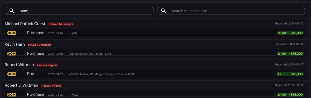 unusual_whales's tweet image. BREAKING: Congress has been buying war stocks.

Many bought defense company $GD, General Dynamics.

Numerous Republicans bought heavy into oil + energy companies, with buys in $XOM, $DVN, $CVX.

Democrats bought cybersecurity like $FTNT.

These companies lobby Congress heavily.